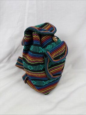 Boho Multicolor Woven Backpack - Teal Accent